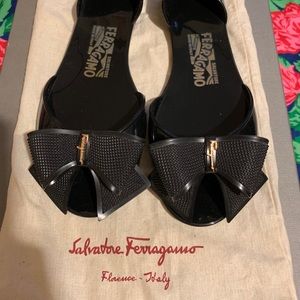 Salvatore Ferragamo Jelly Black Bow Flats